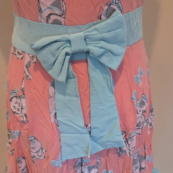 Sourpuss Pink and Blue Sailor Cat Sleeveless Dress with Bow - Picture 3 of 7